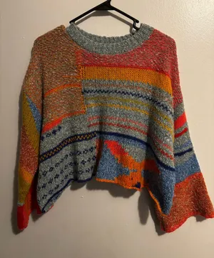 Moon & Madison Multicolor Patchwork Knit Sweater Gray Size XS thumbnail 1