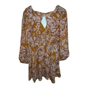 B.O.G Band of the‎ Free Long Sleeve Mini Dress Gold Blush Pink Floral Medium New thumbnail 7