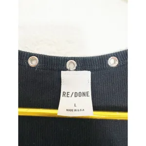 Re/Done Eyelet-Embellished Mini Dress Size Large Black Ribbed Grommet Grunge thumbnail 6