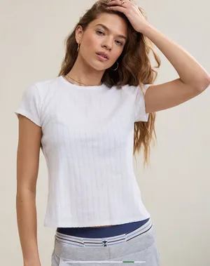 Aerie Knit Baby Tee in White Size XL thumbnail 1