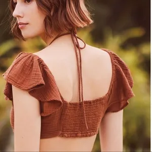 Anthropologie Daily Practice The Jerry Cinched Crop Top Cotton Brown Medium thumbnail 2