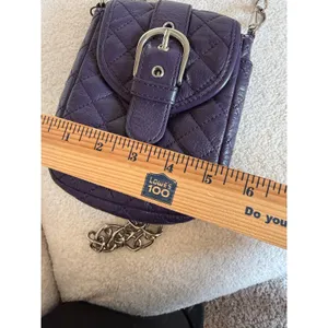 MAXX NEW YORK Leather Crossbody Bag Purple Diamond Quilted Silver Chain Strap thumbnail 10