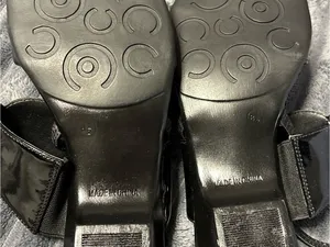 Black Women's Leather Slide Sandals - Brand: thumbnail 5
