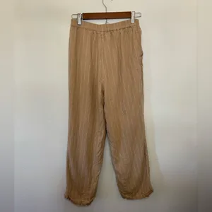 Skies Are Blue Small Tan Linen Cropped High Rise Pin Striped Pants‎ 73976 Latte thumbnail 6