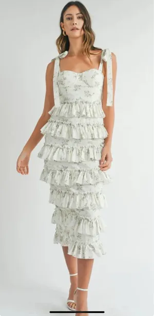 Mabel FLORAL PRINT RUFFLE TIERED BUSTIER MIDI DRESS thumbnail 1