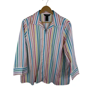 Ali Miles Rainbow Striped Blouse Medium Multicolor Pastel Colorful Office Bright thumbnail 2