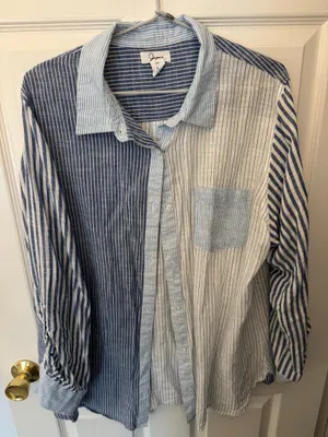 Striped Linen Button Down Shirt Blue Size XL thumbnail 1