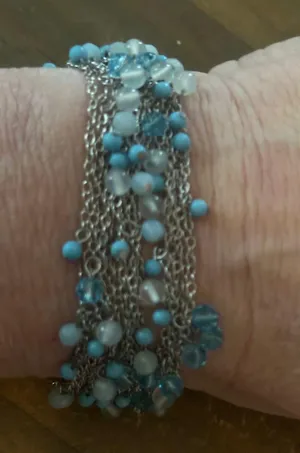 Silver tone multi strand blue dangle bead bracelet thumbnail 3
