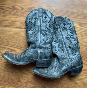 Shyanne Cowgirl Boots Western Women Size 6 Leather Black Grey Country Heels thumbnail 1