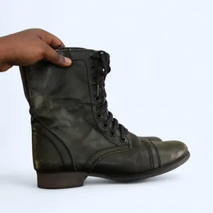 Goth Military Biker Grunge Steampunk Steve Madden Troopa Combat genuine leather lace up boots Ankle Booties Dark Green #Whimsygoth #Streetwear #Punk #Alternative #Rock #Whimsigoth thumbnail 3
