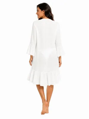 Cupshe Crisp Weave White Cover-Up Kimono Large thumbnail 3