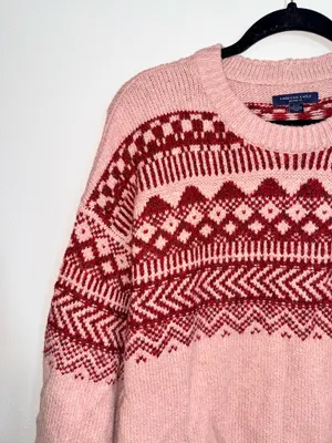 American Eagle Jegging Fit Sweater Pink Red Fair Isle Oversized thumbnail 3