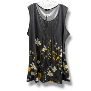 Lily‎ by Firmiana Gray Floral Print Pleated Tank - 4XL - NEW Women's thumbnail 3