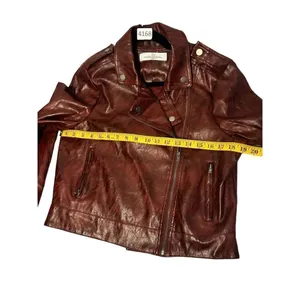 Wild Fern size medium distressed faux leather red Moto jacket thumbnail 6