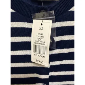 Crown & Ivy XS Navy Cream Stripe Cotton Scallop Hem Button Cardigan NWT thumbnail 8