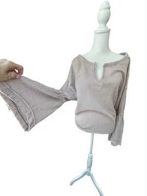 Free People Dahlia thermal boho raw hem relaxed oversized bell sleeve top NWT S thumbnail 3