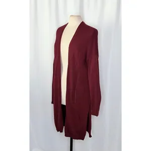 By ANTHROPOLOGIE Pointelle‎ Long Cardigan Sweater Purple Burgundy Cottage Medium thumbnail 5