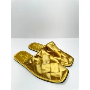 Sam Edelman Mules Ladies 6.5 Gold Slip On Round Toe Woven‎ Satin Finish Shoes thumbnail 4