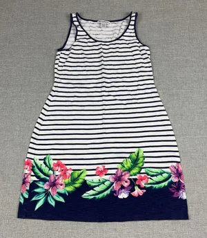 Tommy Bahama Dress Womens XS White Striped Scoop Neck Tank Sundress Floral thumbnail 1