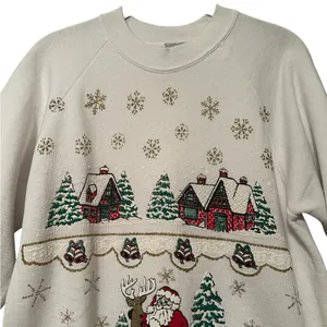 Vintage Oneita Ugly Christmas Sweatshirt 90s Santa Reindeer Cottage Size Med thumbnail 3