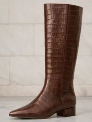 Gianni Bini Brown Croc-Embossed Heeled Boots thumbnail 1