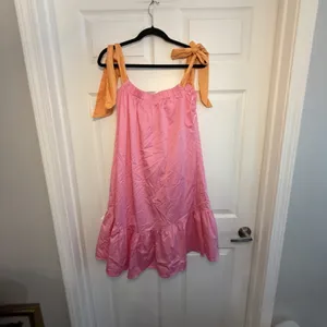 Antonio Melani Dress Pink Orange 4 Tie Shoulder Ruffle‎ Hem Summer Vacation Boho thumbnail 3