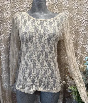 Women's ivory lace blouse, Love by Love brand, size L thumbnail 1