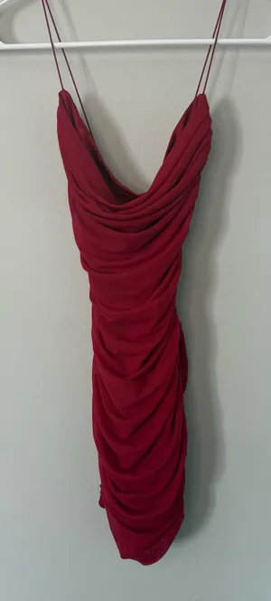 Oh Polly Red Ruched Cowl Neck Bodycon Dress US 4 thumbnail 1