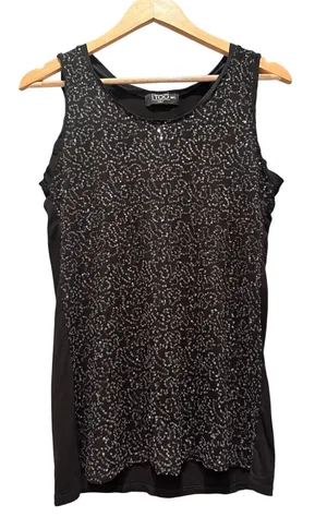 ITOO Italy Black‎ Sequin Tank Top Made in Italy Stretch Party Shirt M/L thumbnail 1