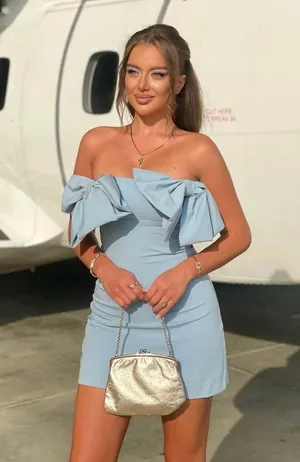 ZARA dress mini bow baby blue fitted bodycon party wedding thumbnail 1