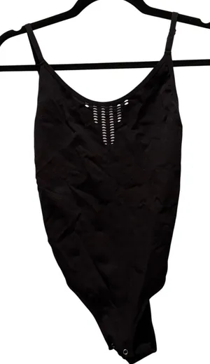 Black Seamless Laser Cut Perforated Bodice‎ Bodysuit Adjustable Straps Large thumbnail 1