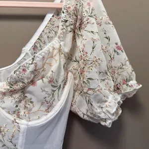 Floral Embroidered Corset Bustier Crop Top Puff Sleeve Milkmaid Cottagecore thumbnail 2