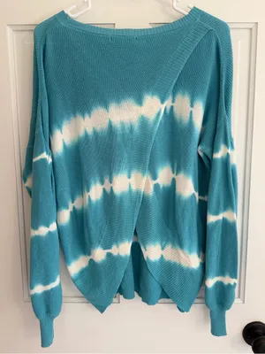 FATE Tie Dye‎ Open Back Cotton Sweater NWT Medium Blue Boho thumbnail 7