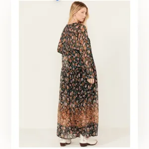 NWT FREE PEOPLE WOMEN'S SEE IT THROUGH FLORAL LONG SLEEVE MAXI DRESS Medium F11 thumbnail 3