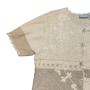 Vintage 220 Hickory Patchwork Crochet Floral Embroidered Cardigan Sweater sz M thumbnail 5