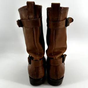 Freebird by Steven Knox Mid Calf Boot Slouch Leather Buckle Stacked Heel Brown 8 thumbnail 5