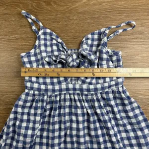 Old Navy Fit Flare Dress Women S Blue Gingham Linen Blend Tie Front Mini Coastal thumbnail 7