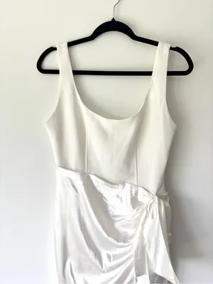 Mable Anthropologie White Satin Midi Asymmetrical Dress Bridal Shower Wedding thumbnail 3