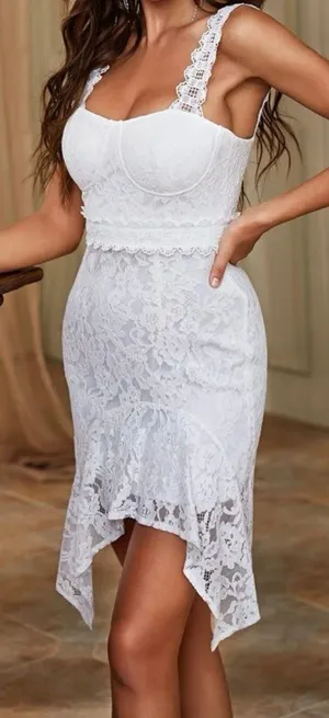 Boutique Asymmetrical Hem, White Party Dress thumbnail 3
