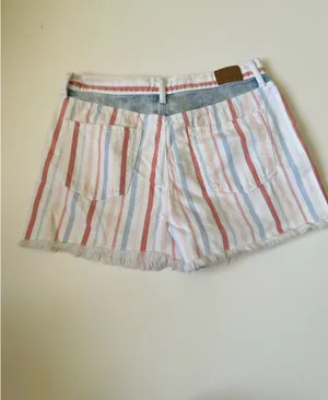 American Eagle Pastel Stripe Patch pocket Denim Mom Shorts~10 thumbnail 2