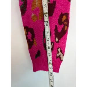 Entro Hot Pink Leopard Print Cardigan V-Neck Button Front Knit Sweater Womens M thumbnail 4
