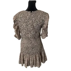 French Connection Smocked Mini Dress Ruched Sleeve‎ Size L Cottage Erika Drape thumbnail 3