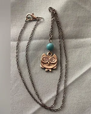 18” Silver Tone Necklace Owl Pendant With Blue Stone .5” H thumbnail 1