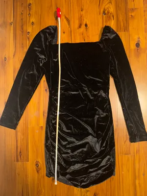 Black Sparkly Velvet Mini Dress With Sleeves thumbnail 5