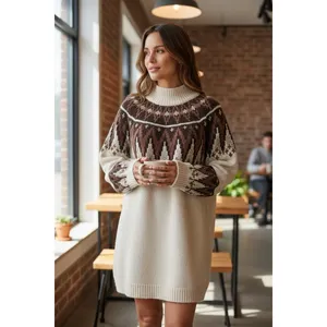 NWT $198 Free People Size XSmall Scotland Neutral Combo‎ Long Sleeve Mini Dress thumbnail 3