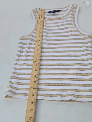 Veronica Beard Cream & Tan Striped Ribbed Sleeveless Tank thumbnail 6