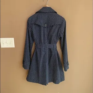 London‎ Fog Belted Trench Coat in Navy Polka Dot Size XS thumbnail 5