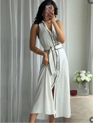 ZARA Cream Maxi Shirt Dress with Black Contrast Trim thumbnail 5