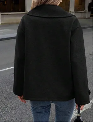 Women's Casual Stand Collar Double Breasted Coat, Autumn Winter thumbnail 2