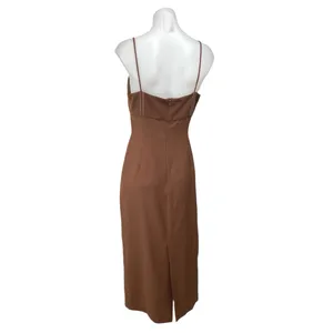 Zara Brown Sleeveless Pleated Cami Camisole Tank Slit Sheath Midi Dress Size M thumbnail 2